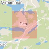 Karta som med röd fyrkant ramar in Södermanland, Flen, Rådmansgatan, Eskilstuna, Södermanlands län