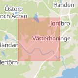 Karta som med röd fyrkant ramar in Västerhaninge, Flemingsberg, Haninge, Stockholms län