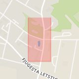 Karta som med röd fyrkant ramar in Lekebergsskolan, Fjugesta, Lekeberg, Örebro län