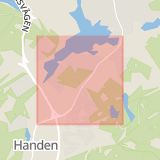 Karta som med röd fyrkant ramar in Gudöbroleden, Brandbergen, Haninge, Stockholms län