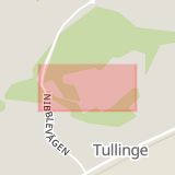 Karta som med röd fyrkant ramar in Tullinge, Tullingebergsvägen, Botkyrka, Stockholms län
