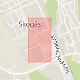 Karta som med röd fyrkant ramar in Skogås Centrum, Huddinge Kommun, Huddinge, Stockholms län