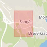 Karta som med röd fyrkant ramar in Skogås, Storvretsvägen, Huddinge, Stockholms län