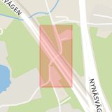 Karta som med röd fyrkant ramar in Perstorpsvägen, Trångsund, Huddinge, Stockholms län