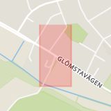 Karta som med röd fyrkant ramar in Glömsta, Lovisebergsvägen, Glömstavägen, Huddinge, Stockholms län