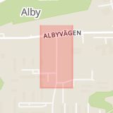 Karta som med röd fyrkant ramar in Alby, Alhagsvägen, Botkyrka, Stockholms län