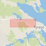 Karta som med röd fyrkant ramar in Tjärnstigen, Tyresö Strand, Tyresövägen, Älta, Farsta, Larsbodavägen, Tyresö, Stockholms län