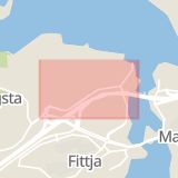 Karta som med röd fyrkant ramar in Fågelviksvägen, Fittja, Botkyrka, Stockholms län