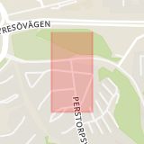 Karta som med röd fyrkant ramar in Sköndal, Perstorpsvägen, Sockerbagarvägen, Stockholm, Stockholms län