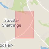Karta som med röd fyrkant ramar in Stuvsta, Huddingevägen, Huddinge, Stockholms län