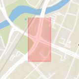 Karta som med röd fyrkant ramar in Rudbecksgatan, Östra Bangatan, Örebro, Örebro län