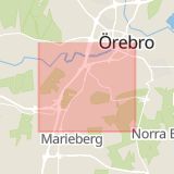 Karta som med röd fyrkant ramar in Örebro, Kumla, Brändåsen, Adolfsberg, Örebro län