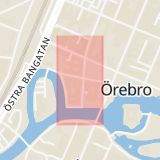 Karta som med röd fyrkant ramar in Järntorgsgatan, Ekersgatan, Örebro, Örebro län