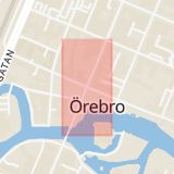 Karta som med röd fyrkant ramar in Järntorget, Olaigatan, Örebro, Örebro län