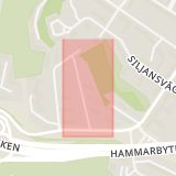 Karta som med röd fyrkant ramar in Årsta, Skattungsvägen, Stockholm, Stockholms län