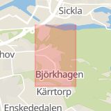 Karta som med röd fyrkant ramar in Björkhagen, Stockholm, Stockholms län