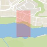 Karta som med röd fyrkant ramar in Sickla Strand, Skarpnäck, Hammarby Sjöstad, Gullmarsplan, Nacka, Stockholms län