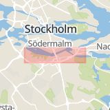 Karta som med röd fyrkant ramar in Essingeleden, Fredhällstunneln, Södra Länken, Stockholm, Stockholms län