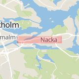Karta som med röd fyrkant ramar in Saltsjöbadsvägen, Värmdövägen, Nacka, Stockholms län