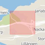 Karta som med röd fyrkant ramar in Vikdalsvägen, Nacka, Stockholms län