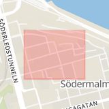 Karta som med röd fyrkant ramar in Södermalm, Svartensgatan, Stockholm, Stockholms län