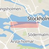Karta som med röd fyrkant ramar in Kvarnholmen, Skurubron, Södra Länken, Hornsgatan, Söder Mälarstrand, Tavastgatan, Stockholm, Stockholms län