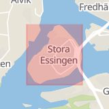 Karta som med röd fyrkant ramar in Långholmen, Stora Essingen, Stockholm, Stockholms län