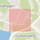 Karta som med röd fyrkant ramar in Värmdögatan, Värmdö, Stockholms län