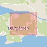 Karta som med röd fyrkant ramar in Djurgården, Djurgårdsbrunn, Stockholm, Stockholms län