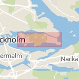 Karta som med röd fyrkant ramar in Djurgården, Östermalm, Stockholm, Stockholms län