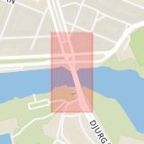 Karta som med röd fyrkant ramar in Djurgårdsbron, Stockholm, Stockholms län