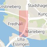 Karta som med röd fyrkant ramar in Klaratunneln, Fredhällstunneln, Centralbron, Essingeleden, Stockholm, Stockholms län