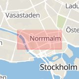 Karta som med röd fyrkant ramar in Kungsgatan, Hötorget, Stockholm, Stockholms län