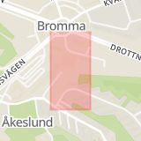 Karta som med röd fyrkant ramar in Brommaplan, Essingeleden, Stockholm, Stockholms län
