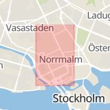 Karta som med röd fyrkant ramar in Birger Jarlsgatan, Drottninggatan, Stockholm, Stockholms län