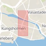 Karta som med röd fyrkant ramar in Kungsholmen, Sankt Eriksgatan, Stockholm, Stockholms län