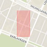 Karta som med röd fyrkant ramar in Östermalm, Floragatan, Stockholm, Stockholms län