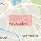 Karta som med röd fyrkant ramar in Vasastaden, Odengatan, Stockholm, Stockholms län