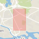 Karta som med röd fyrkant ramar in Birger Jarlsgatan, Essingeleden, Stockholm, Stockholms län