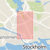 Karta som med röd fyrkant ramar in Östermalm, Sveavägen, Stockholm, Stockholms län