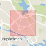 Karta som med röd fyrkant ramar in Kungsholmen, Vasastaden, Norrmalm, Östermalm, Stockholm, Stockholms län