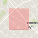 Karta som med röd fyrkant ramar in Bromma Kyrka, Klockarstigen, Stockholm, Stockholms län