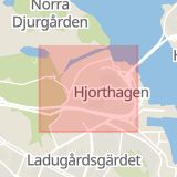 Karta som med röd fyrkant ramar in Norrtullstunneln, Hjorthagen, Stockholm, Stockholms län
