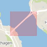Karta som med röd fyrkant ramar in Banvägen, Videvägen, Lidingöbron, Lidingö, Stockholms län