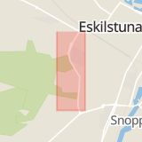 Karta som med röd fyrkant ramar in Krongatan, Eskilstuna, Tumbo, Södermanlands län