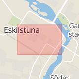 Karta som med röd fyrkant ramar in Rosenhällsgatan, Eskilstuna, Nygatan, Södermanlands län