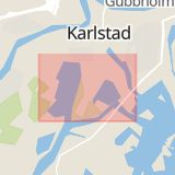 Karta som med röd fyrkant ramar in Värmlands, Hagfors, Råda, Karlstad, Orrholmen, Filipstad, Hantverksgatan, Värmlands län