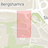 Karta som med röd fyrkant ramar in Bergshamra, Odlingsvägen, Solna, Stockholms län
