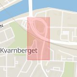 Karta som med röd fyrkant ramar in Kvarnberget, Klaraborgsgatan, Karlstad, Värmlands län