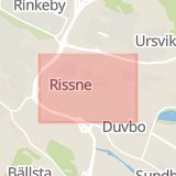 Karta som med röd fyrkant ramar in Rissne, Rissneleden, Sundbyberg, Stockholms län